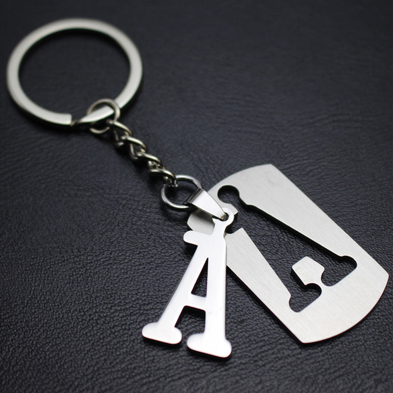 Simple Stainless Letter Keychains Key Pendant Keyring 26 Letters Series ...