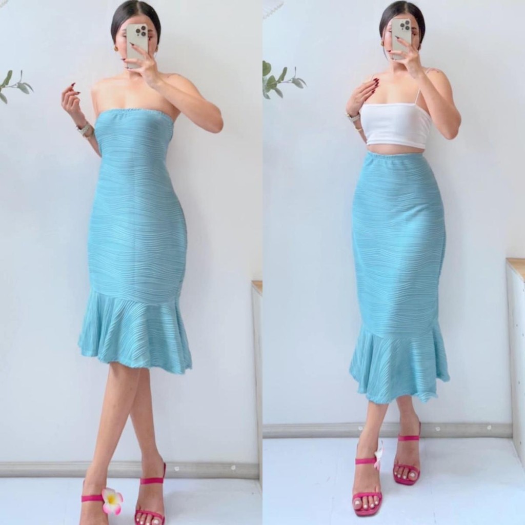Sunny&Co Multi Way to wear Ruffle Hem Tube Mini Embossed Wave ...