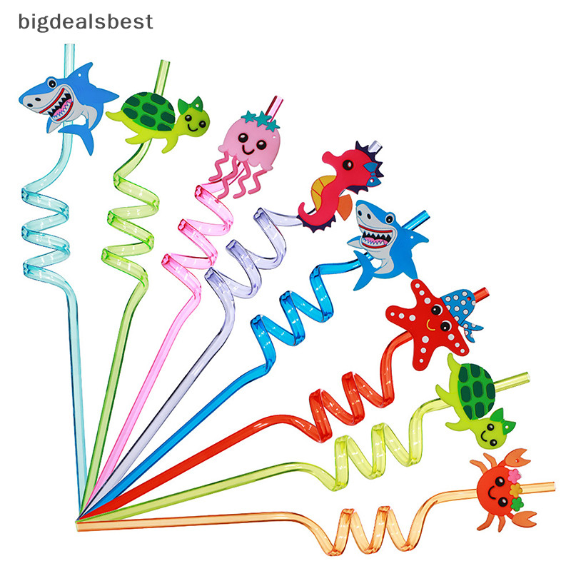 BDB Summer Cartoon Creative Plastic Straw Marine Animal Curved Straw ...