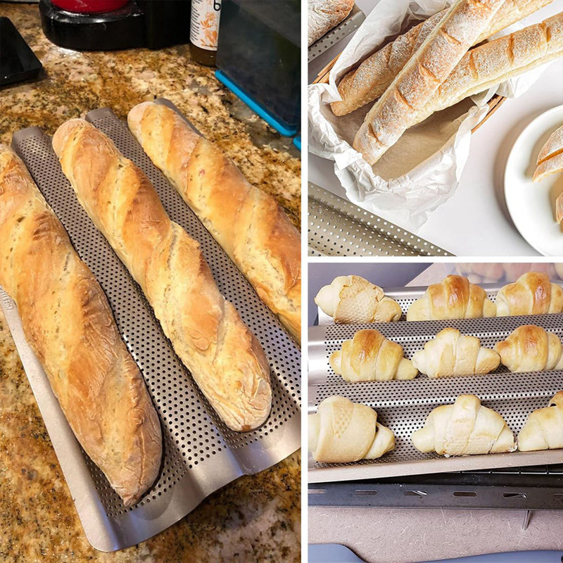 DL TCY 2/3/4 Wave Nonstick Perforated French Bread Baking Pan Carbon