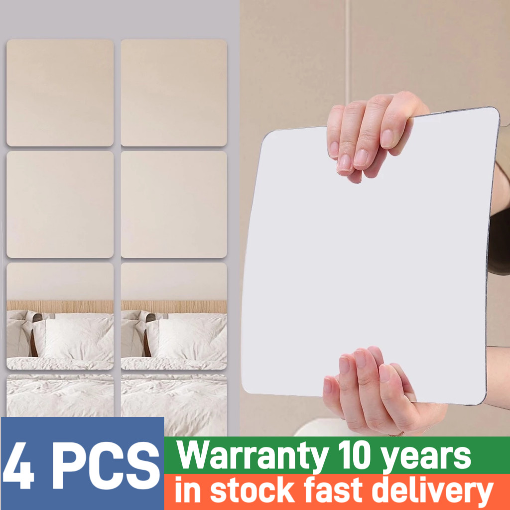 4Pcs Square Wall Mirror Bedroom Living Room HD Mirror Sticker Self