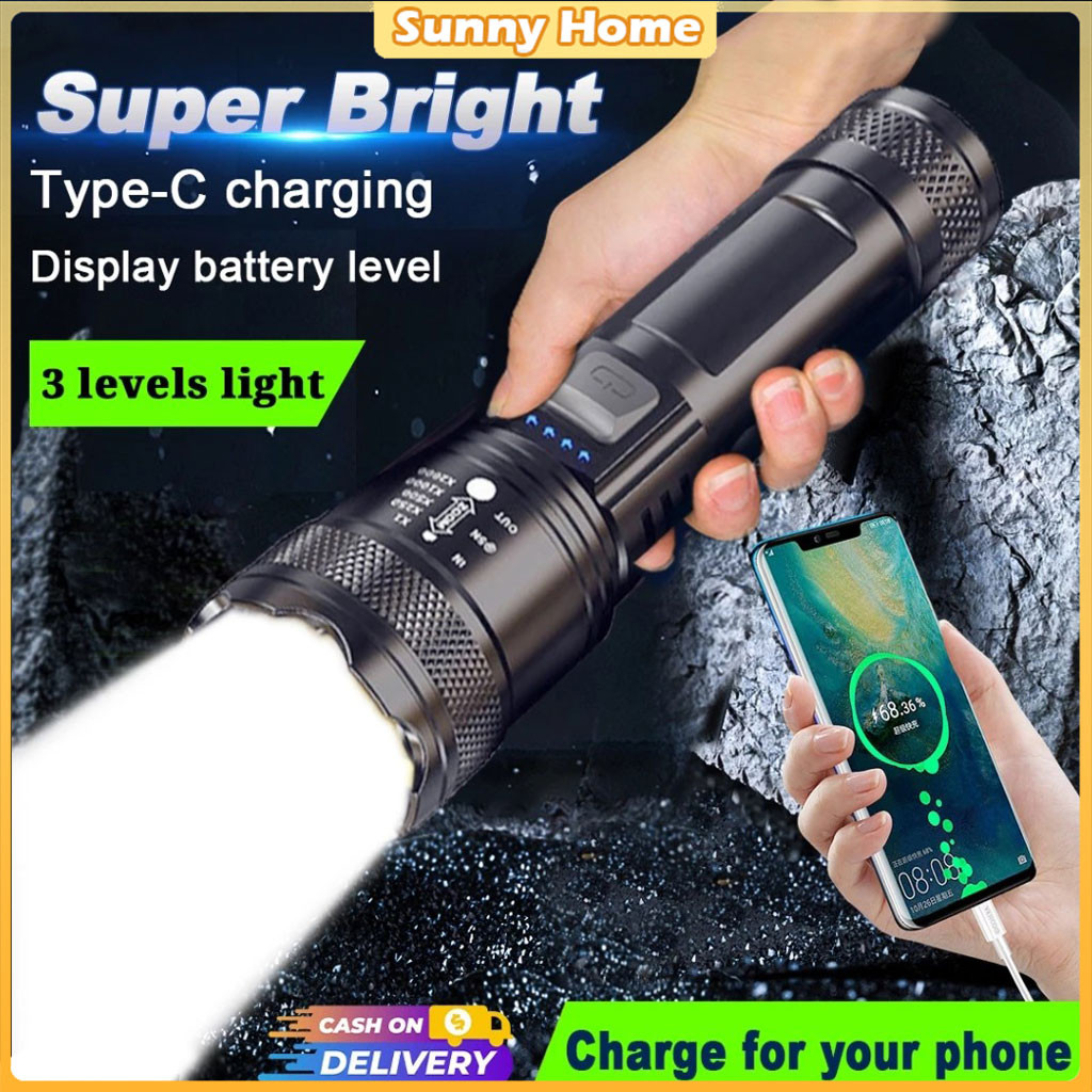 Super Bright Zoom LED Flashlight Rechargeable Waterproof Outdoor Heavy ...