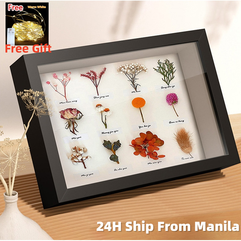 Holiday Gift Transparent Glass Wooden Shadow Box Photo Floating Frame ...
