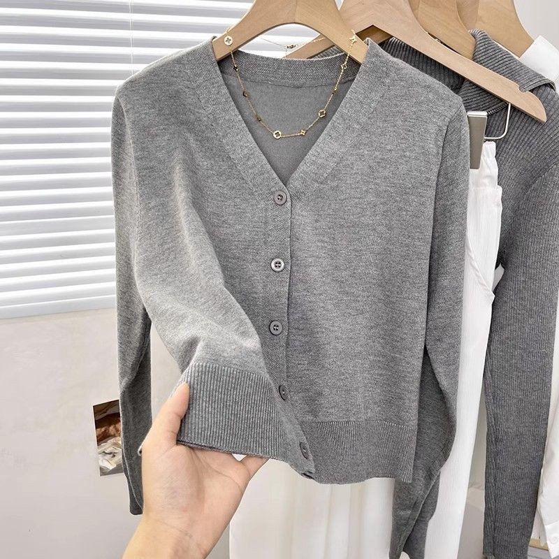 Pre-Order Philippine Gray V Neck Button Down Fuzzy Knit Mohair Sweater Cardigan main image 1