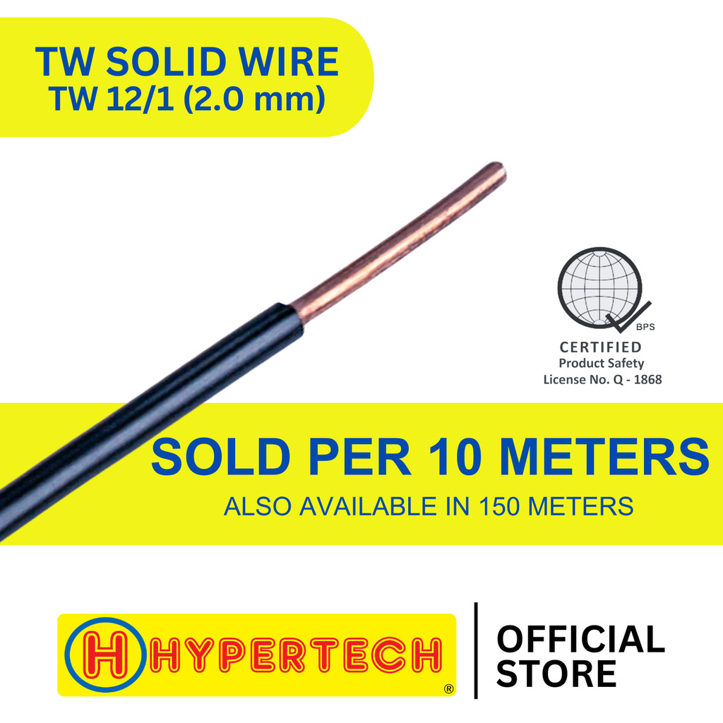 HYPERTECH TW Solid Wire # 12/1 - 10 Meters - Pure Copper Electrical ...