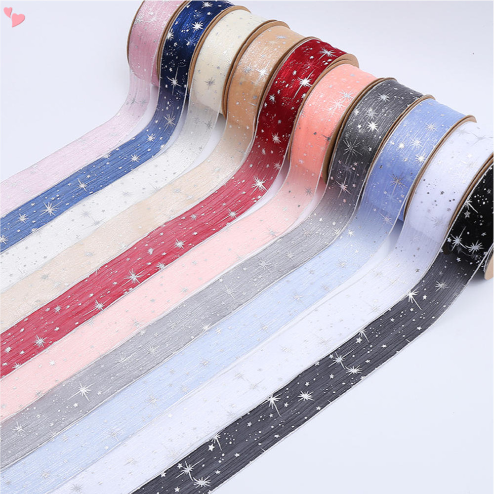 1.5 Inch 20 Yard Star Organza Sheer Ribbon Sparkly Snow Yarn Ribbon ...