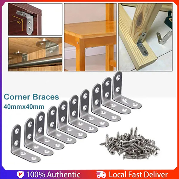 10 pcs Stainless Steel L-Shaped Furniture Support Bracket Right Angle ...