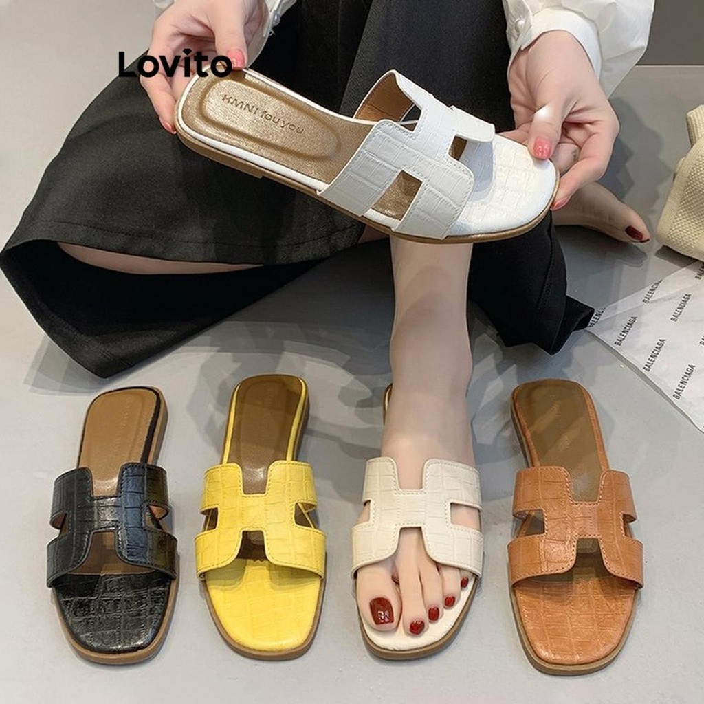 Lovito Women Casual Plain Colorblock Flat Sandal Fairy Wind Female