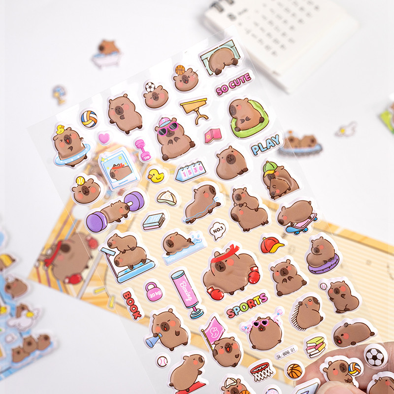 4 pcs/lot Cute Capybara Happy Life Cartoon 3D Puffy Stickers Adhesive ...