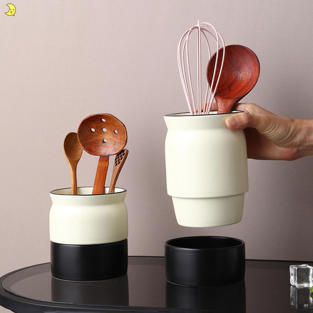 Ceramic Kitchen Utensil Holder with Drain Hole Design Flatware