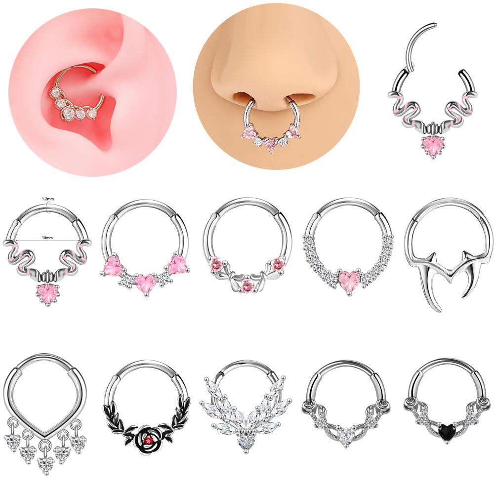 MODRSA Septum Piercing Set - 4-teilig Edelstahl Mit Zirkonia Silber