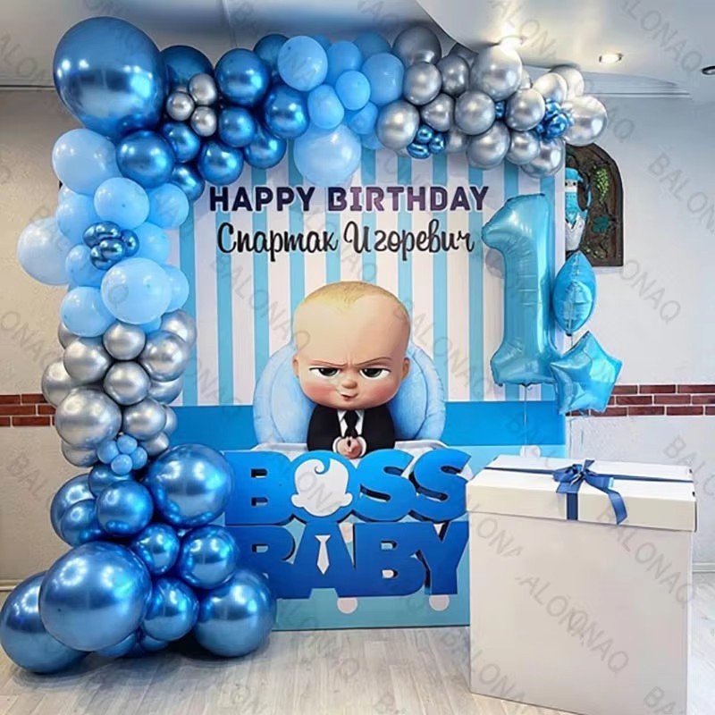 Macaron Blue Boss Baby Balloons Garland Arch Kit Number Balloon Metal ...