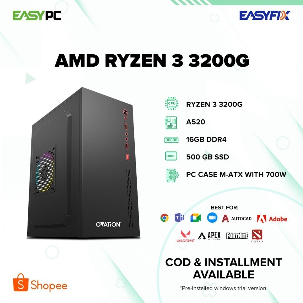 EasyPC| Ryzen 3 3200G | A520 |16GB RAM | 256/512 GB SSD Gaming Desktop ...