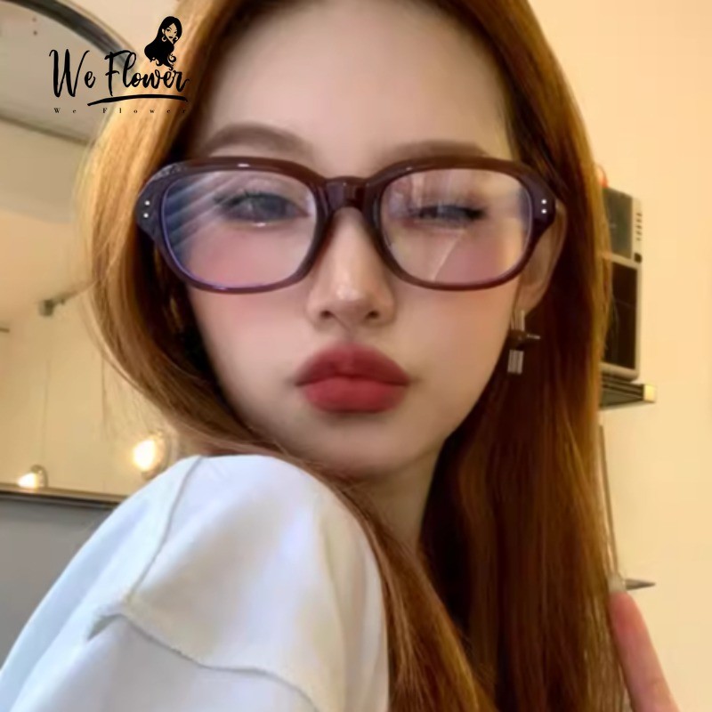We Flower Vintage Brown Narrow Rectangle Frame Eyeglasses for Women Men ...