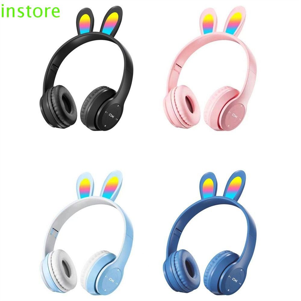 INSTORE Bluetooth Headphone RGB Light Cute Rabbit Ear Headphone Noise ...