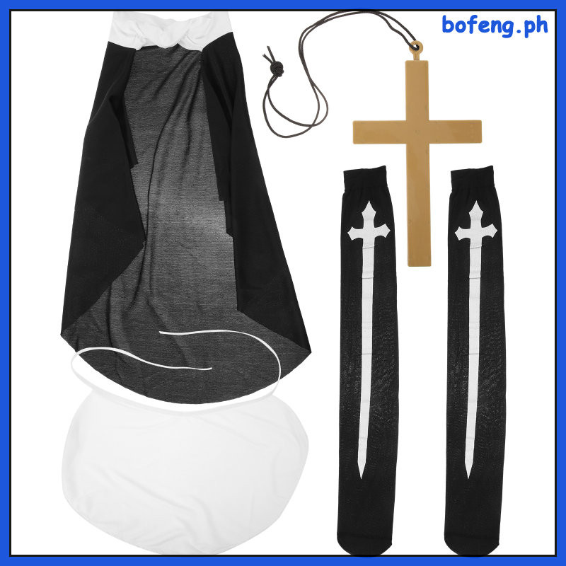Pendant Necklace Nun Hat Collar Halloween Black Polycotton Scarf ...