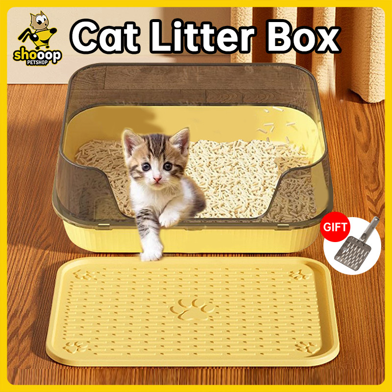 Cat Litter Box with High Sides SemiEnclosed Spill Proof Large Cat