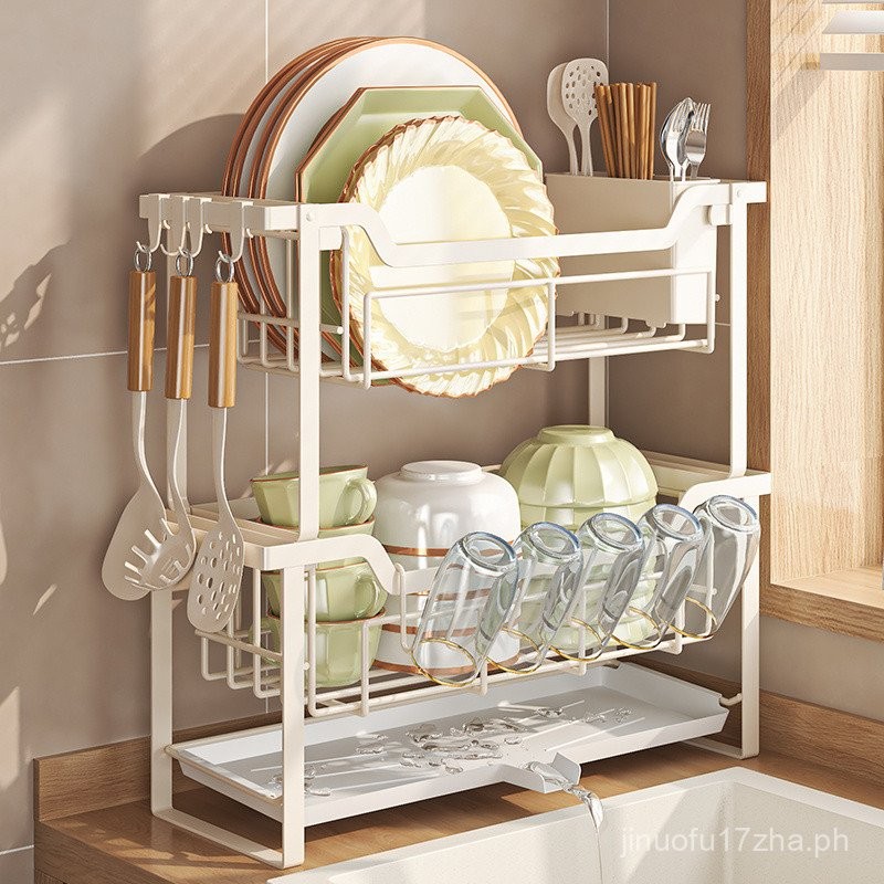 Kitchen Dish Storage Rack Narrow Double Layer Draining Bowl Rack Plate ...