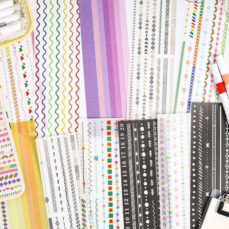 6 Sheets Various Pattern Border Stripes Stickers Colorful Journal Diary ...