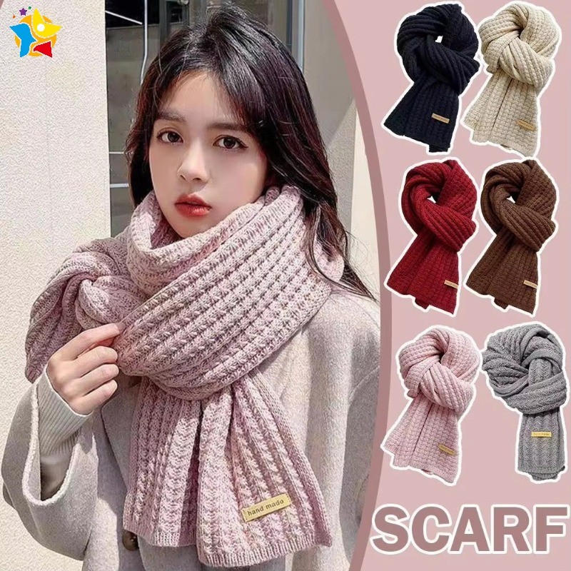 Women Girls Korean Winter Wool Knitted Scarf Students Solid Color ...