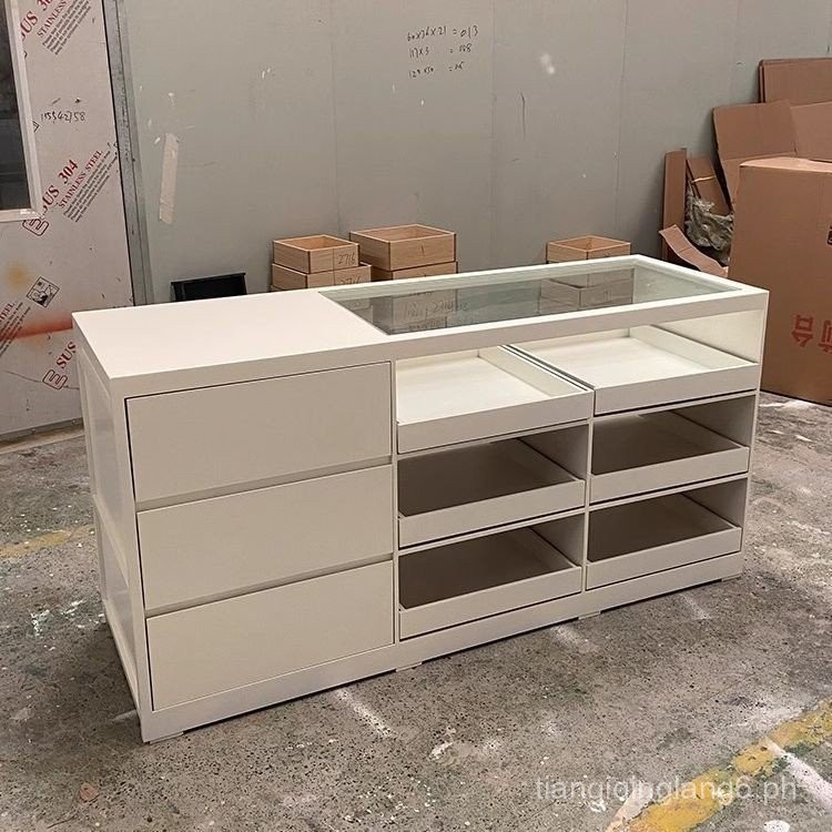 Clothing Store Island Display Table Glass Display Cabinet Cashier ...