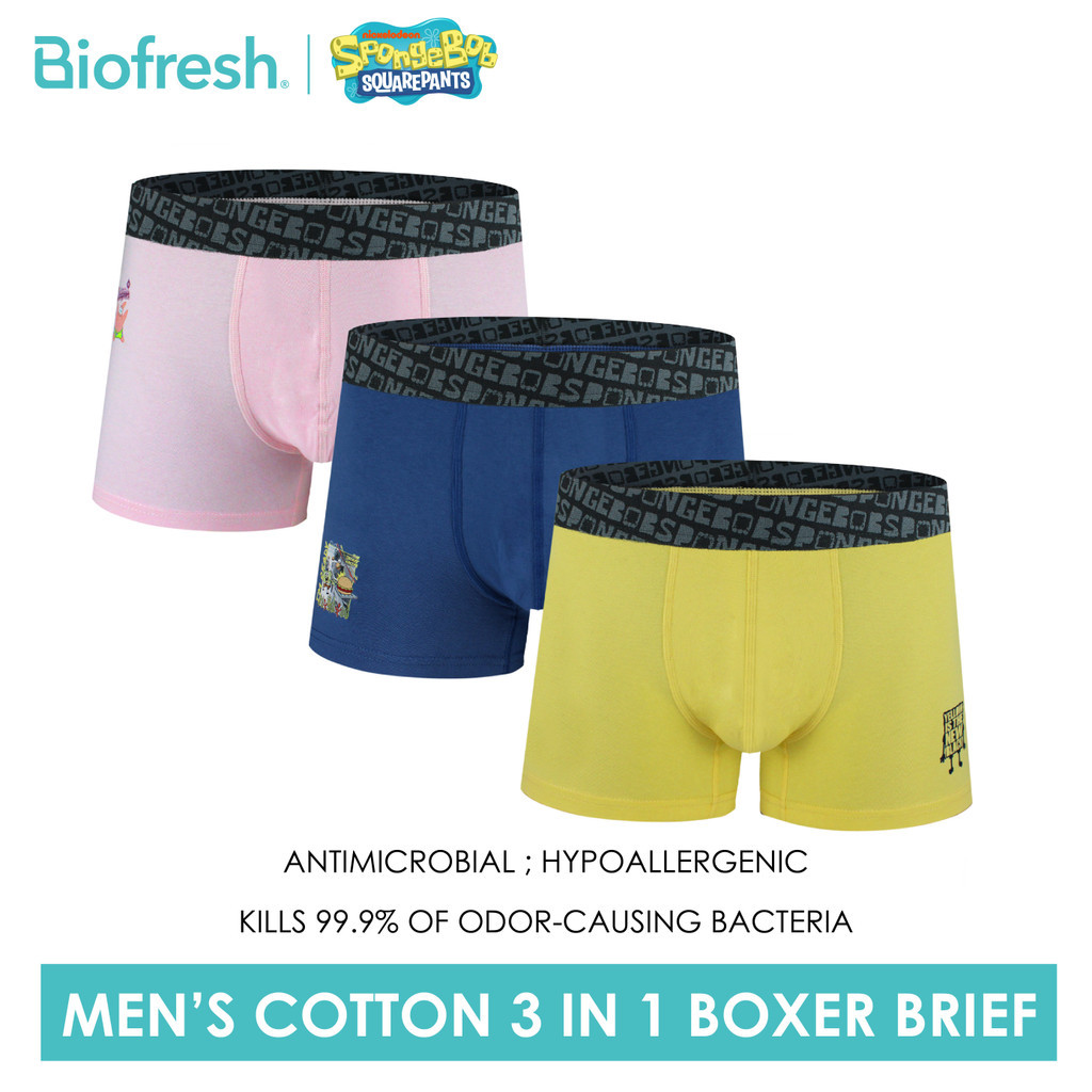 Biofresh | SpongeBob Men's Antimicrobial Cotton Boxer Brief 3 pieces in ...