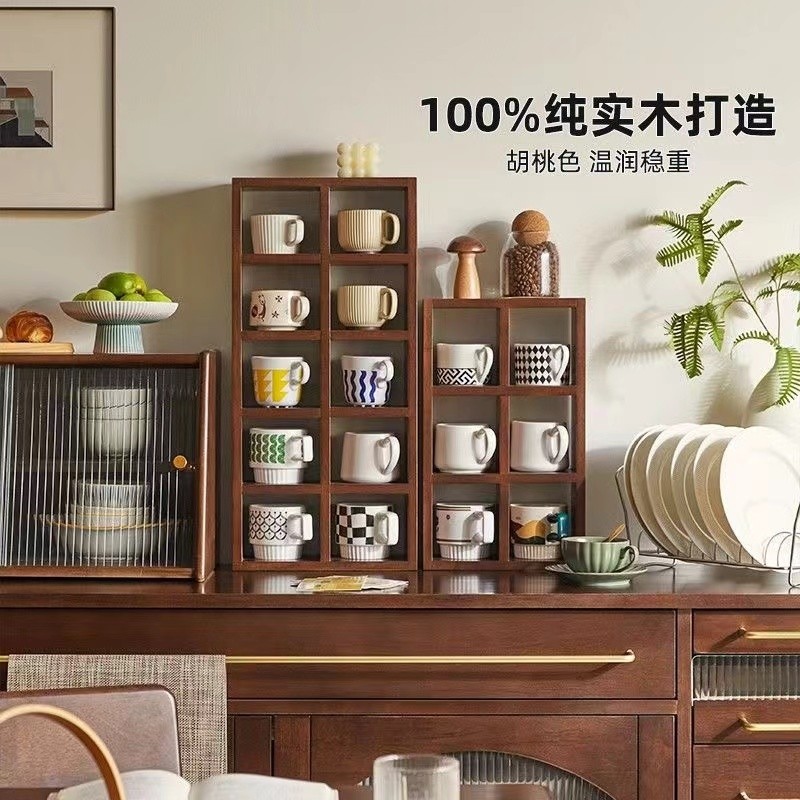 Solid Wood Shelf Wall-Mounted Desktop Tea Set Storage Rack Nordic ...