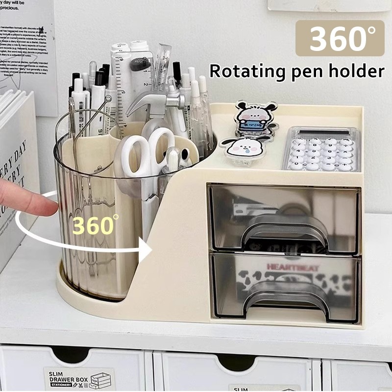 360°Rotating Pen Holder Large Capacity Cosmetics Stationery Storage box ...