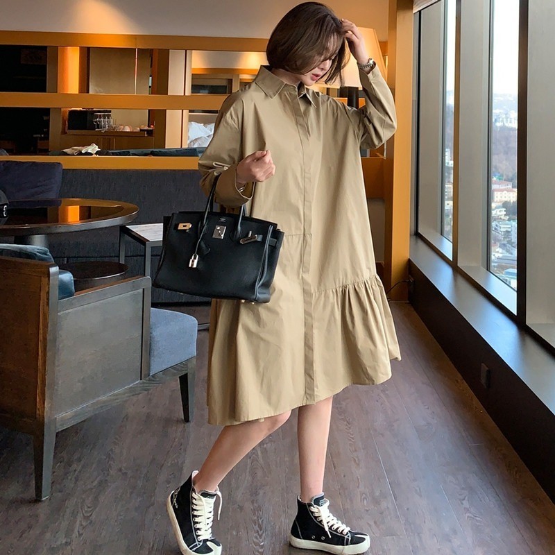 korean irregular shirt dress Women Korean Style Irregular Shirt Dress  Qararli