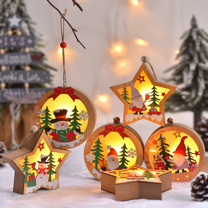 Festival Led Light Wood House Christmas Tree Decorations For Home Hanging Ornaments Holiday Xmas 9353