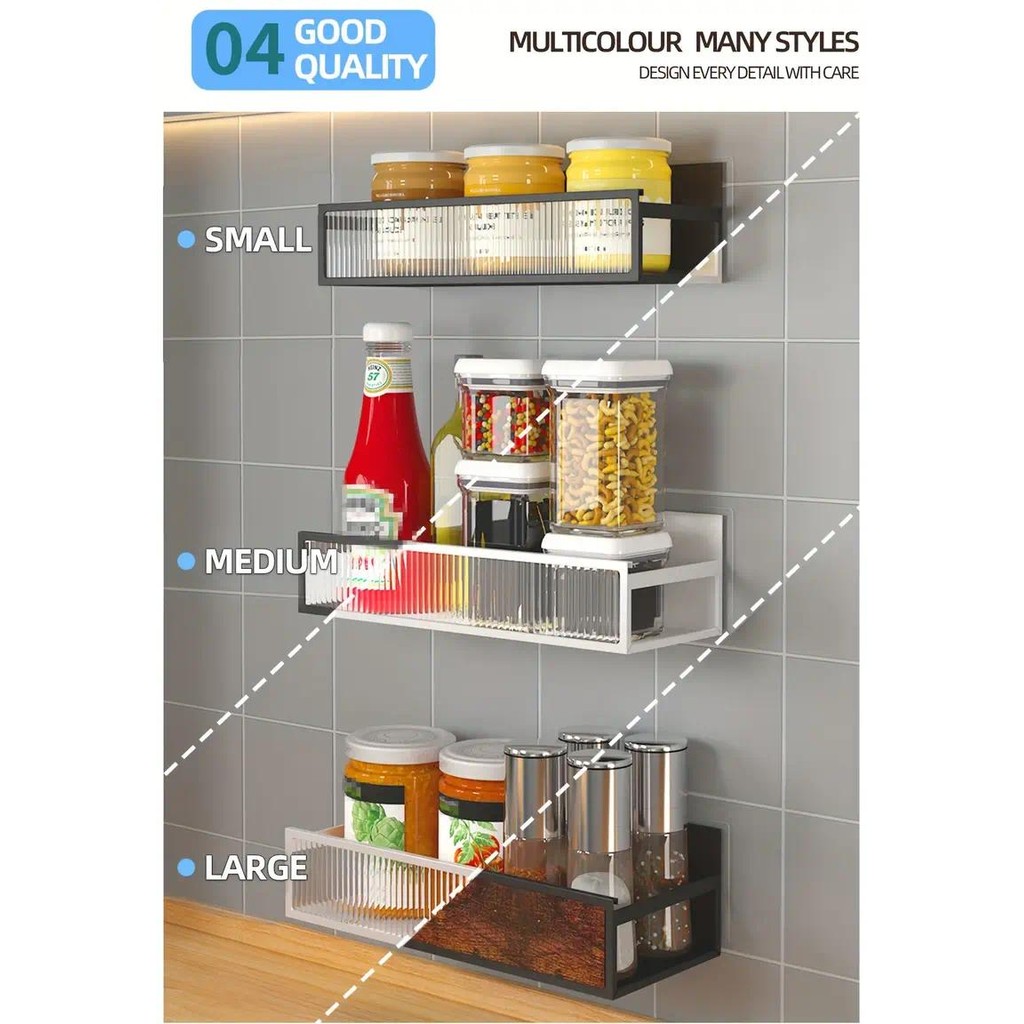 Kitchen hanging condiments organizer spices rack punch-free wall ...