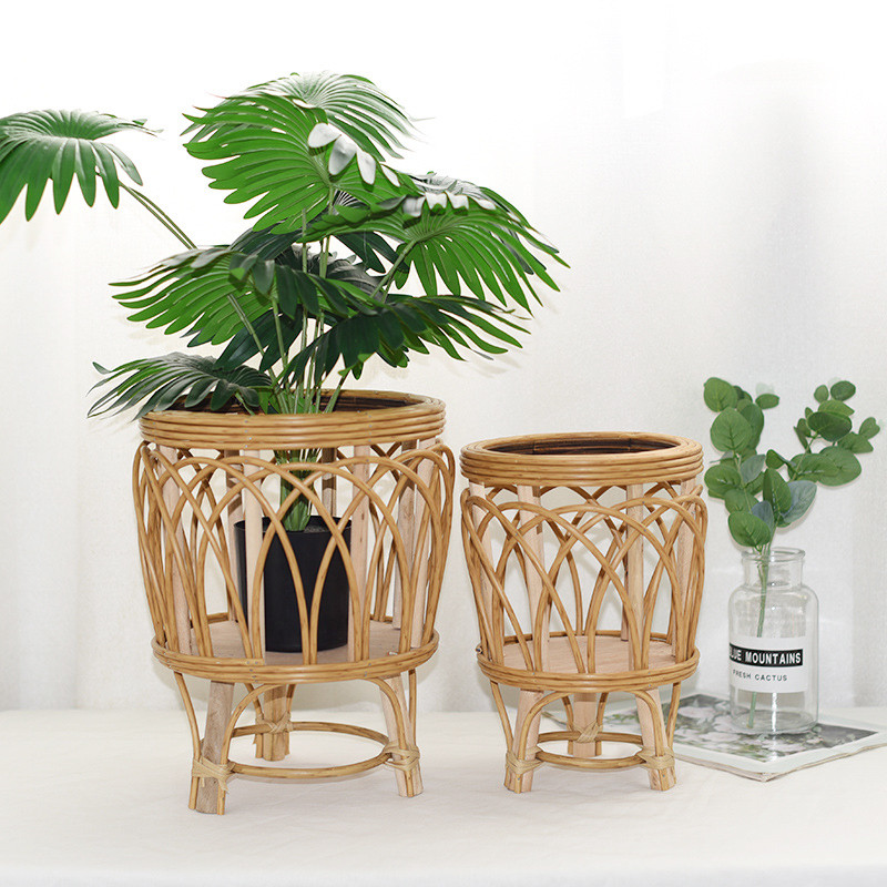 Nordic Rattan Woven Flower Basket Balcony Potted Shelf Detachable ...