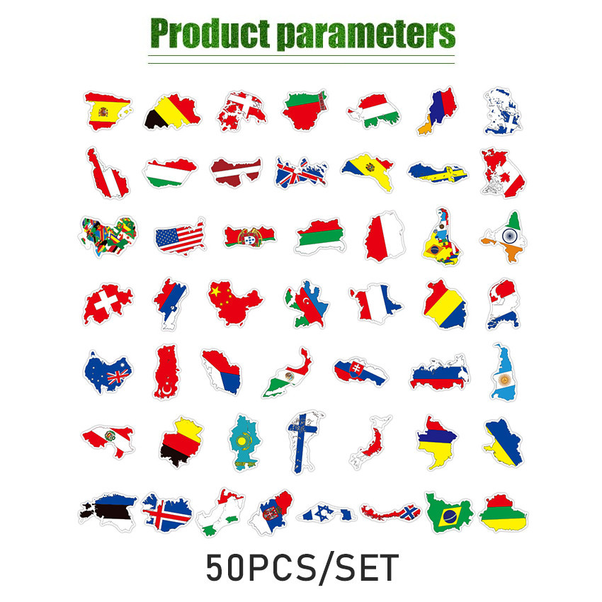50PCS National Flags Travel Stickers Country Map PVC Stickers For DIY ...