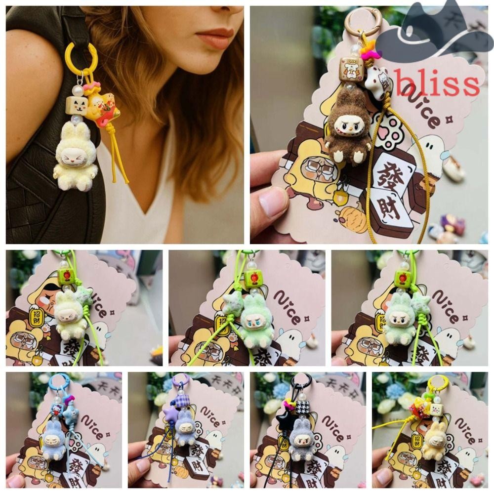 BLISS Flocking Labubu Key Ring, Silica Gel Kawaii Sit Down Labubu ...