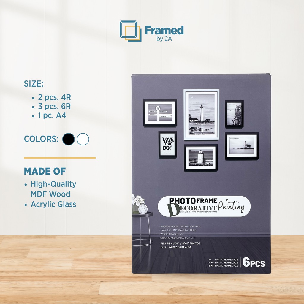 2A 6pcs Collage Photo Frame Set | Black & White Modern Gallery Wall Kit ...