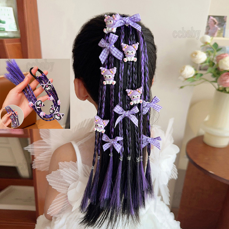 Kuromi Wig Braid for Kids Girl Twist Braid Bow Knot Lantern Braid