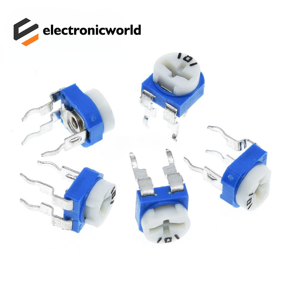 Set 50 Pezzi Trimmer Regolabili 3296W - 10 Valori: 100/200/500/1k/2k/5k/10k/20k/100k/500k Ohm, Potenza 1/4W, Cermet, Fai Da Te