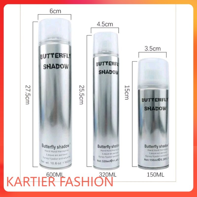 (BUTTERFLY SHADOW) 150ml / 320ml / 600ml Hair Spray Strong Hold ...