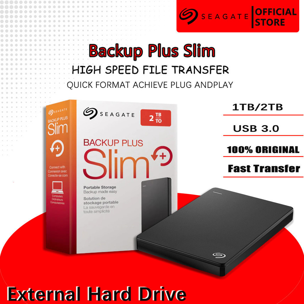 Seagate Portable External Hard Drive Backup Plus Slim 1TB 2TB USB 3.0 ...
