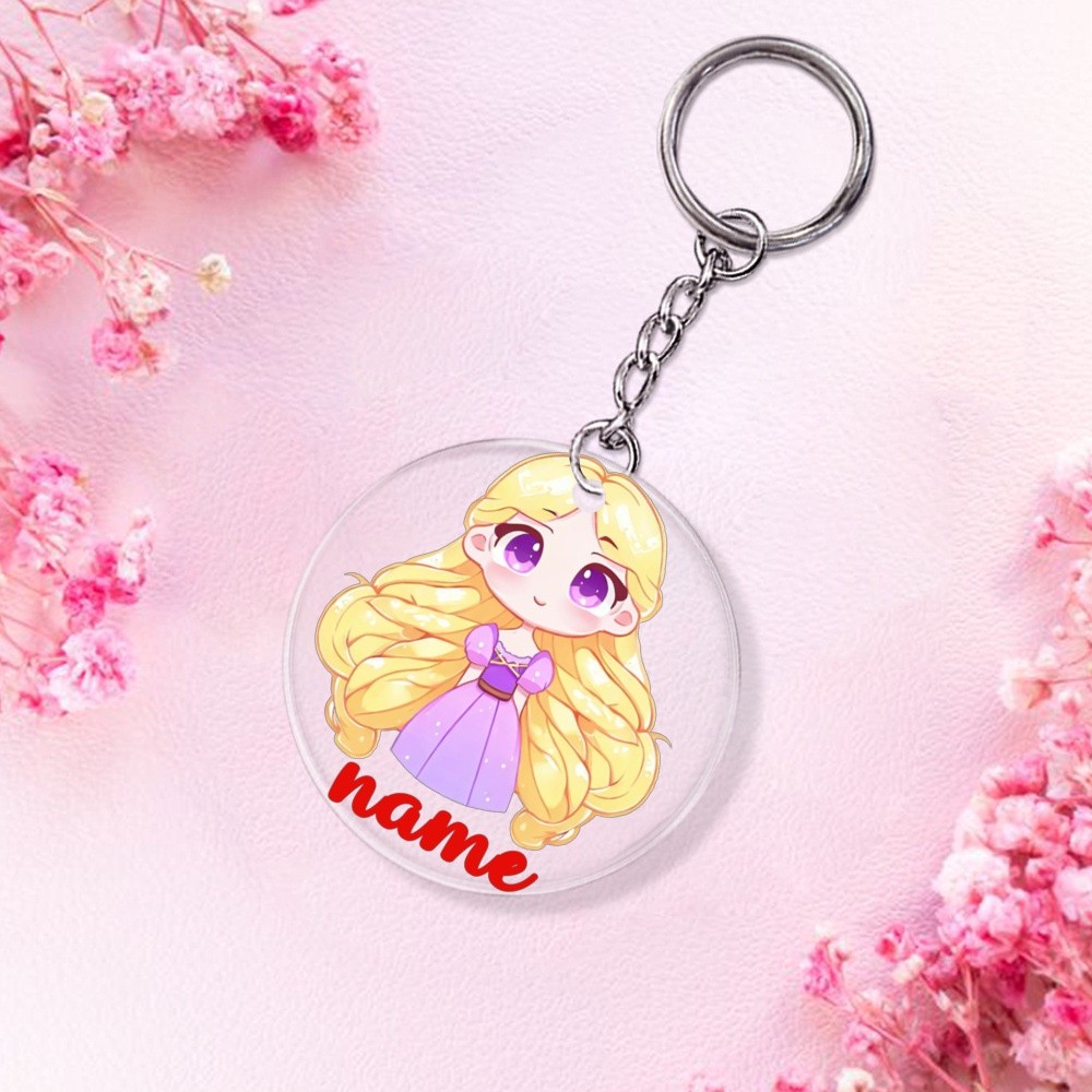 Personalized Custom Name with Princess Pattern Print Cartoon Keychain  Circular Acrylic Keychain