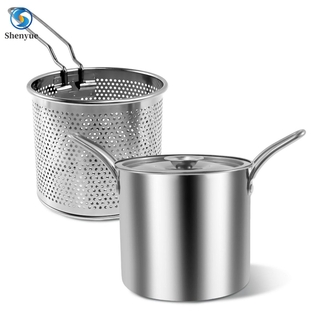 Mini Deep Fryer Pot with Strainer Basket 304 Stainless Steel Small