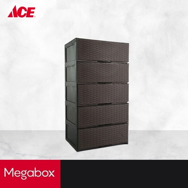 MEGABOX 5-Layer Boho Wide Drawer Rattan Design - Dark Brown (MG170 ...