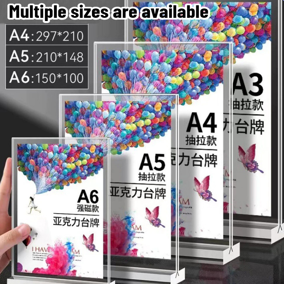 A4/A5/A6 Acrylic Double Side Menu Display Stand Clear Desk Photo Holder ...