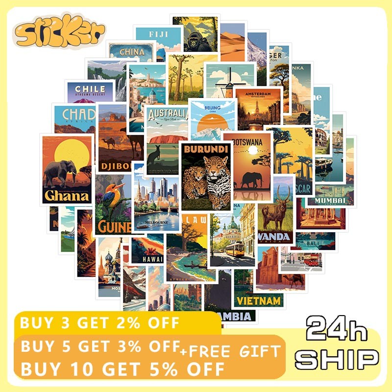 68pcs World Famous City Stickers Architecture Travel Scenery DIY ...