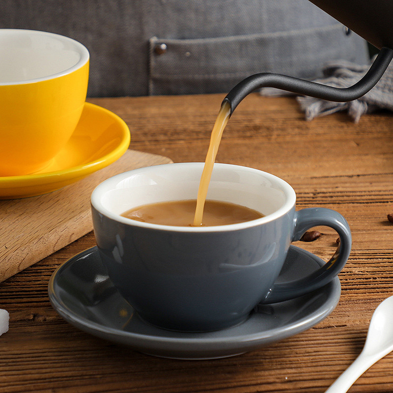 24K 250mL Glossy Ceramic Cappuccino Cups Coffee Cup and Saucer Set ...