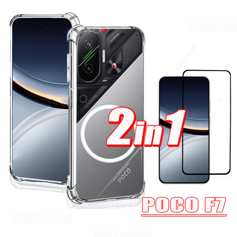 Poco F7 Shockproof Phone Case With Ring Iron Sheet Magnetfor for Poco F7  Pro F7 Ultra Poco C71 C75 Tempered Glass Screen Protector