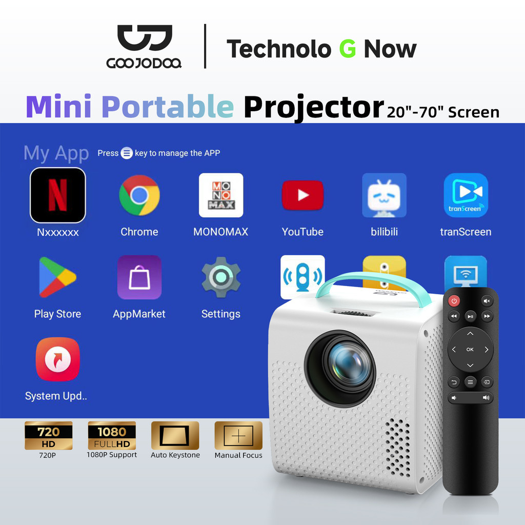 GOOJODOQ Super Mini Projector Portable HD 720P Resolution 2.4G + 5G ...