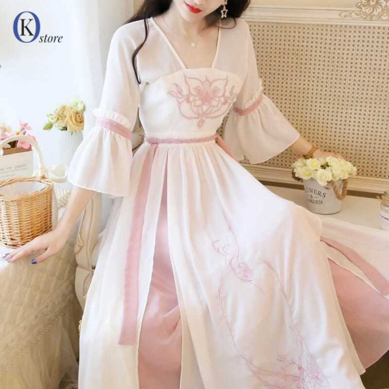 Improved Hanfu Plus Size Summer Dresses For Women 150kg Fat MM Chinese ...