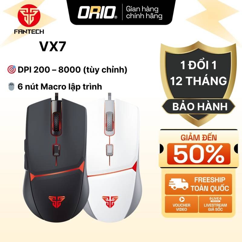 ORIO Fantech Crypto VX7 wired gaming computer mouse – 6 Macro buttons ...