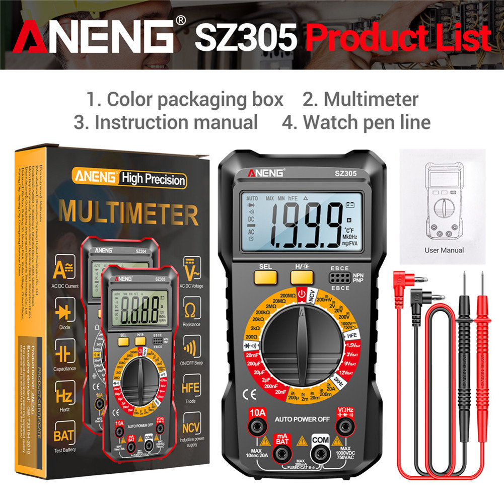 Intelligent Multimeter 1999 Counts AC/DC Voltage Tester Auto-Ranging ...